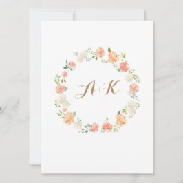 桃エレガント花水彩結婚式招待状 招待状