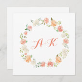 桃エレガント花水彩結婚式招待状 招待状 (正面/裏面)