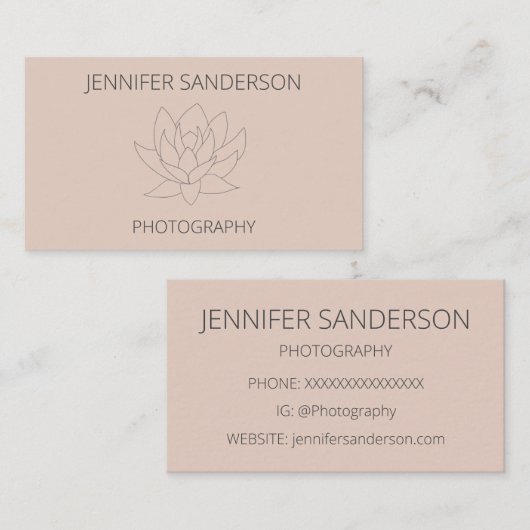 桃エレガント蓮の花ミニマリスト写真 名刺 (正面/裏面)