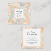 桃エレガント青の大理石シルバーメーク スクエア名刺 (正面/裏面)