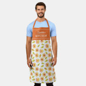 桃カスタムキッチンフルーツユニセックス エプロン (着用した状態)