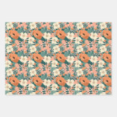 桃カラフルフローラ ラッピングペーパーシート (正面)