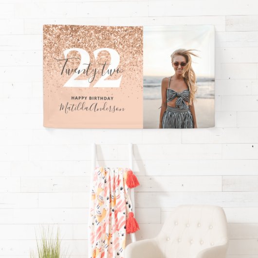 桃ガーリーグリッターのおしゃれな誕生日デコール  横断幕 (インサイチュ)