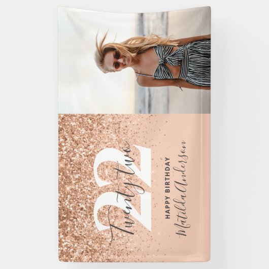 桃ガーリーグリッターのおしゃれな誕生日デコール  横断幕 (縦)