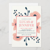 桃クリームと青素朴花結婚の 招待状 (正面/裏面)