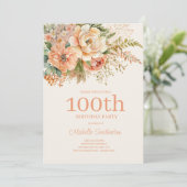桃クリームフラワー 100歳の誕生日 招待状 (スタンド正面)