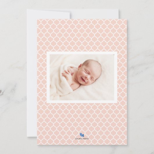 桃クローバーベビー誕生発表写真 案内状 (裏面)