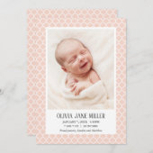 桃クローバーベビー誕生発表写真 案内状 (正面/裏面)