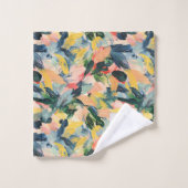 桃コンテンポラリーと青の抽象芸術フローラ バスタオルセット (ウォッシュタオル)