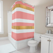桃コンテンポラリー白と金ゴールドシャワーカーテン シャワーカーテン (インサイチュ)