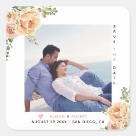 桃サンゴの水彩花写真 スクエアシール