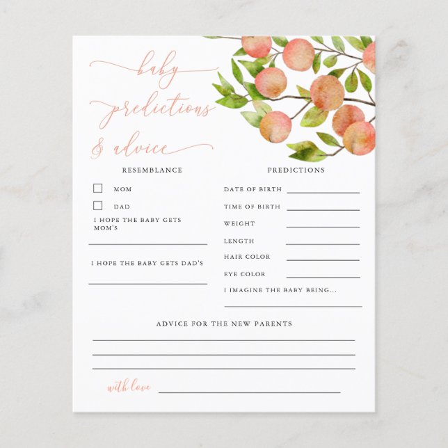 桃シャワーベビー予測及びアドバイスカード (正面)