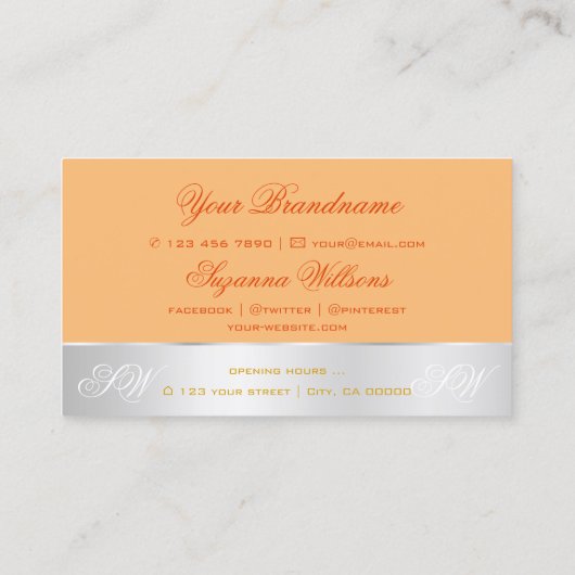 桃シルバーデカールかわいいバラフラワーウィズモノグラム 名刺 (裏面)