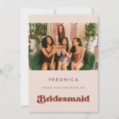 桃スタイリッシュピンクの花嫁メイドありがとうフォトカード 招待状 (正面)