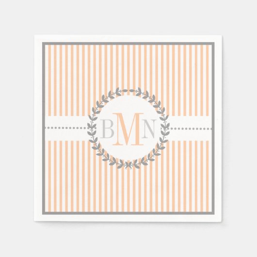 桃ストライプの白結婚模様 スタンダードカクテルナプキン (正面)