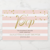 桃ストライプの花が咲くポップ・アートの スパークリングワインラベル (シングルラベル)