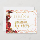 桃ストライプフローラウィルメイド・オブ・オーナー（花嫁付き添い人） 招待状 (正面)