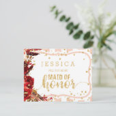 桃ストライプフローラウィルメイド・オブ・オーナー(花嫁付き添い人) 招待状 (スタンド正面)