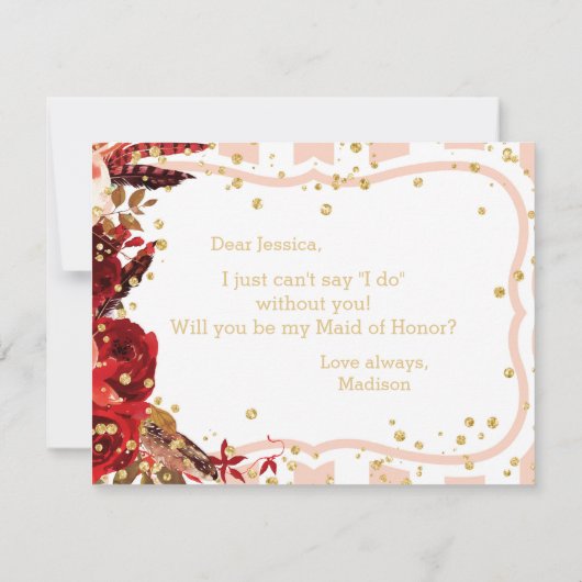 桃ストライプフローラウィルメイド・オブ・オーナー（花嫁付き添い人） 招待状 (裏面)