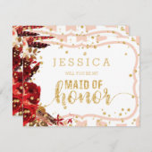 桃ストライプフローラウィルメイド・オブ・オーナー(花嫁付き添い人) 招待状 (正面/裏面)