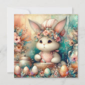 桃ティール(緑がかった色)水色かわいいシェフイースターバニー シーズンカード (正面)