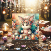 桃ティール(緑がかった色)水色かわいいシェフイースターバニー シーズンカード