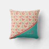 桃ティール（緑がかった色）蝶モノアームアクセント クッション (裏面)