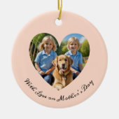 桃ハート写真記念マザーズデイ セラミックオーナメント (正面)