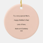 桃ハート写真記念マザーズデイ セラミックオーナメント (裏面)