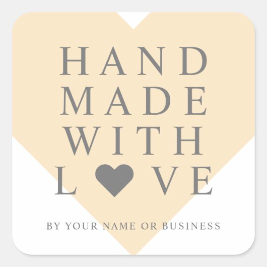 桃ハート手作りラヴ引用文 スクエアシール (正面)