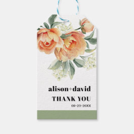 桃バラとタイポグラフィ結婚の枝 ギフトタグ