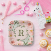 桃バラオンセージグリーンパーソナライズされた ペーパープレート (パーティー)