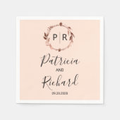 桃バラバラ金ゴールドフォイルモノグラム結婚ズナプキンス スタンダードカクテルナプキン (正面)