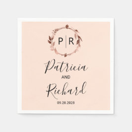 桃バラバラ金ゴールドフォイルモノグラム結婚ズナプキンス スタンダードカクテルナプキン
