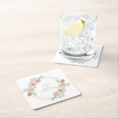 桃バラピンクグリーンフローラ金ゴールドフレーム結婚ズ スクエアペーパーコースター (インサイチュ)