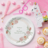 桃バラピンクグリーンフローラ金ゴールドフレーム結婚ズ ペーパープレート (パーティー)