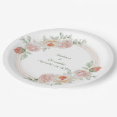 桃バラピンクグリーンフローラ金ゴールドフレーム結婚ズ ペーパープレート (アングル)