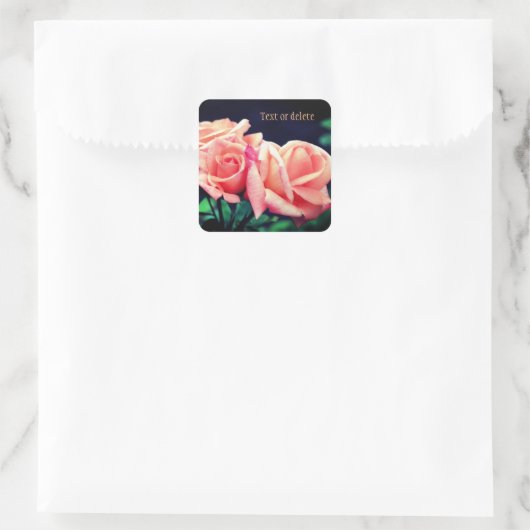 桃バラフラワーパーソナライズされた スクエアシール (バッグ)