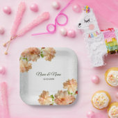 桃バラフローラシルバーグリッターウェディングパーティー ペーパープレート (パーティー)