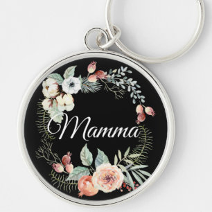桃バラフローラフレームオンブラック Mom Keychain キーホルダー