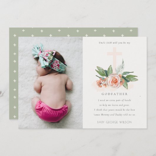 桃バラフローラ写真ゴッドファーザープロポーザル招待状 サンキューカード (正面/裏面)