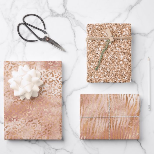 桃バラホワイトヒョウ印刷 ラッピングペーパーシート (正面)