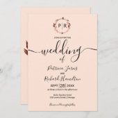 桃バラモノグラム書道結婚写真 招待状 (正面/裏面)