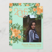 桃バラヴィンテージティール（緑がかった色）卒業発表 招待状 (正面/裏面)