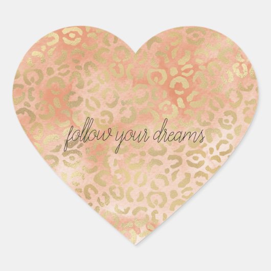 桃バラ水彩金ゴールドヒョウ印刷 ハートシール (正面)