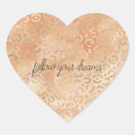 桃バラ水彩金ゴールドヒョウ印刷 ハートシール