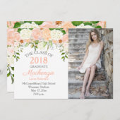 桃バラ白紫陽花フォト卒業 案内状 (正面/裏面)