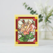 桃バラ窓はがき ポストカード (スタンド正面)