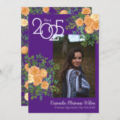 桃バラ紫の写真卒業発表 招待状 (正面/裏面)