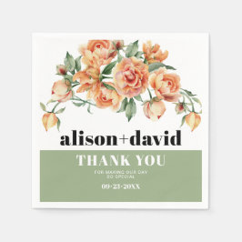 桃バラ花と葉の結婚枝 スタンダードカクテルナプキン